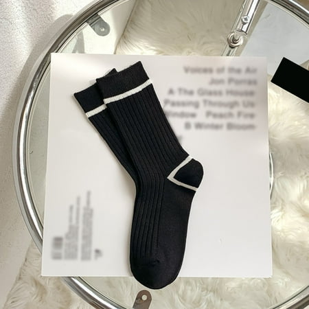 

ZMHEGW Women Socks White Autumn And Winter Vintage Striped Embroidered Lettering Stockings Socks