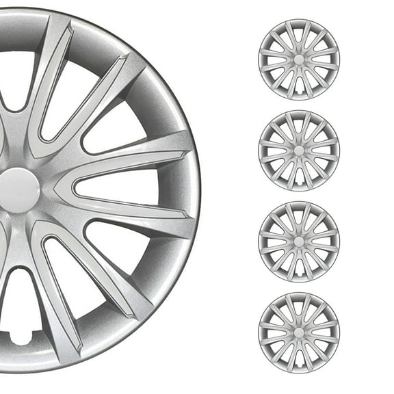OMAC 14" Inch Hubcaps Wheel Rim Cover Gray with White Insert 4pcs Set