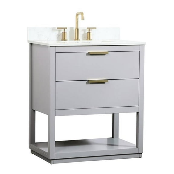 30 inch single bathroom vanity in grey with backsplash
