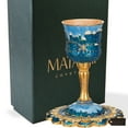 thumbnail image 4 of Matashi Hand-Painted 5-Inch Enamel Kiddush Cup Set with Stem & Tray – Jerusalem Cityscape Design – Embellished with Fine Crystals, 4 of 5