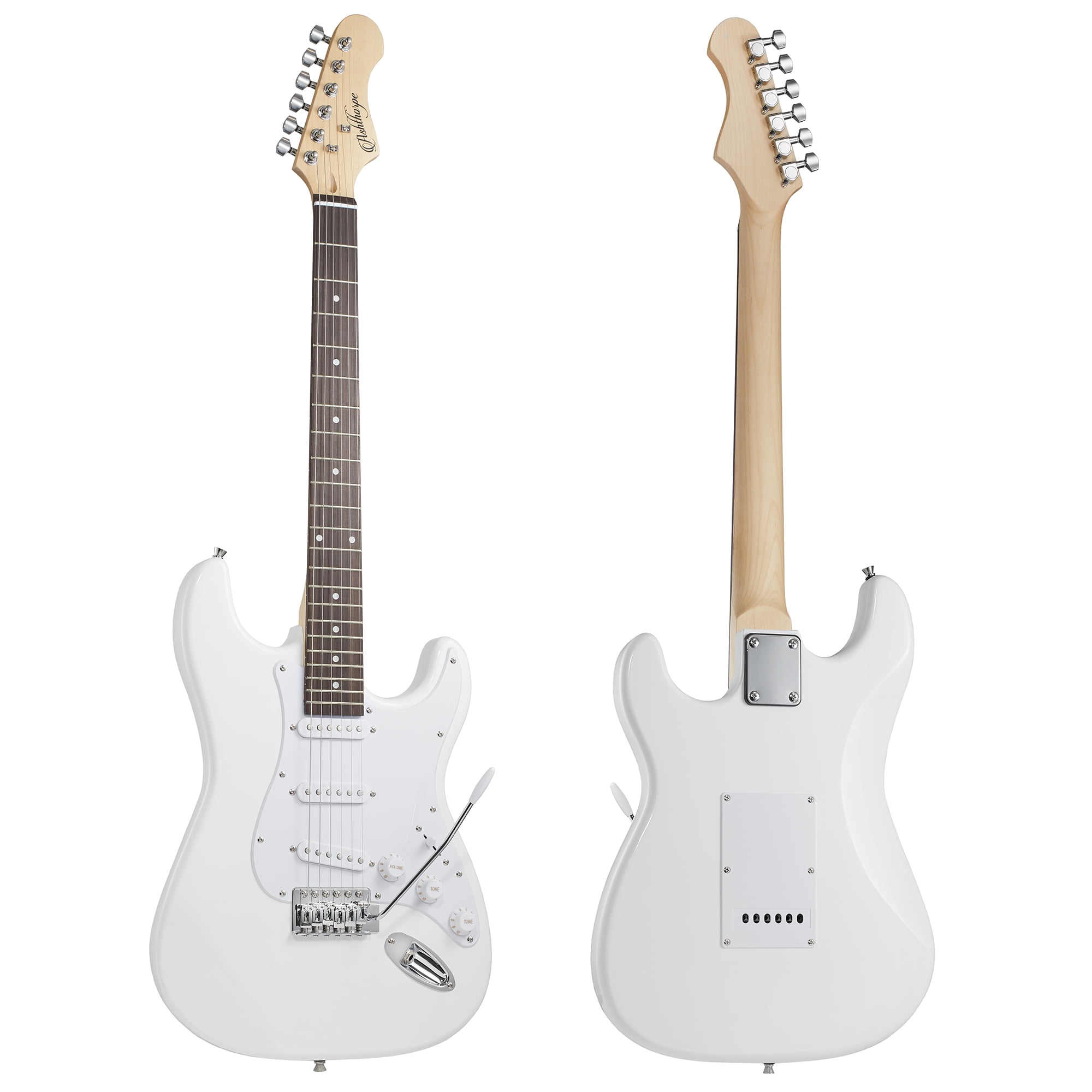 Ashthorpe 39-Inch Electric Guitar with S-S-S Pickups and Tremolo Bar - White/White
