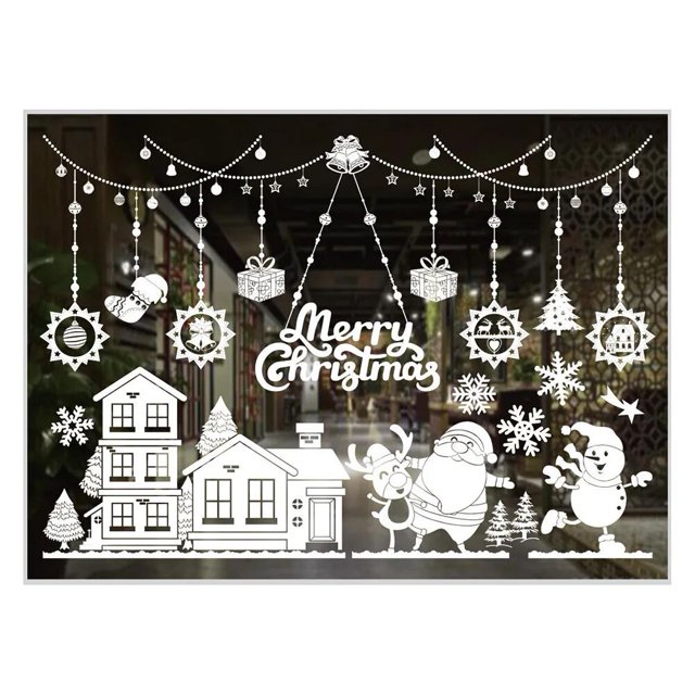 Se prepara para la Navidad con copo de nieve transparente, pegatinas cubiertas, calcomanías de Reno de Navidad, decoraciones de fácil aplicación