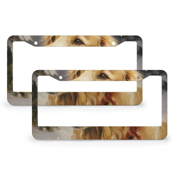 License Plate Frame Golden Retriever Dog Christmas Car License Plate Frame 2 Pcs Set Dog Decorations Gifts Stainless Aluminum License Plate Cover for Women Men Auto Decoration Hardware