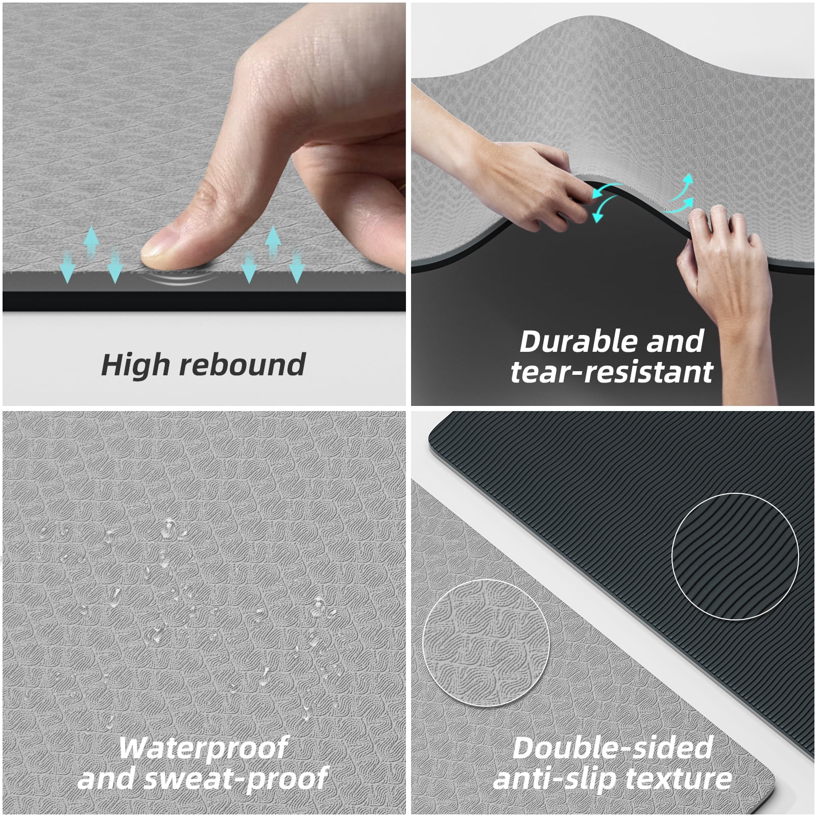 BAIMA Workout Mat Thick 8mm,Roll-up Pilates Mats Wide,Non Slip Matt,Eco Friendly TPE for Home,Gym,office,Floor Exercise,71"x 24"(Lightgrey+Black)