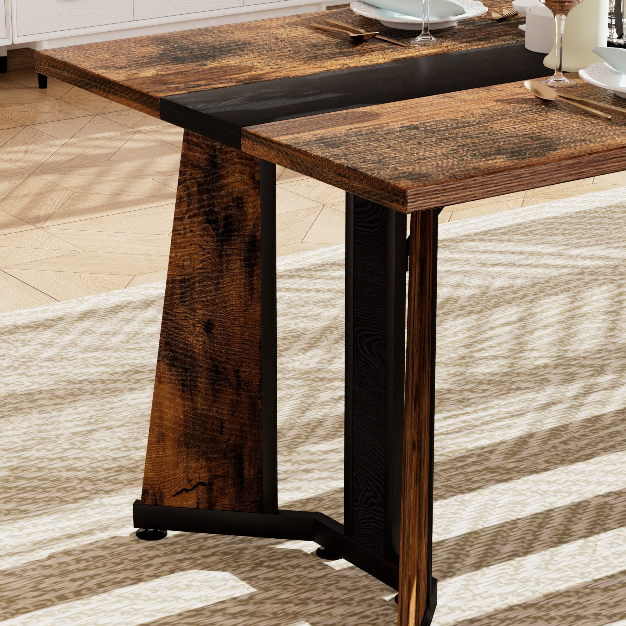 71" Large Rectangular Dining Table for 6-8 People,Marble Grain Waterproof Large Desk,Dining Table with Adjustable Legs for Kitchen,Living Room,Office,Rustic Brown