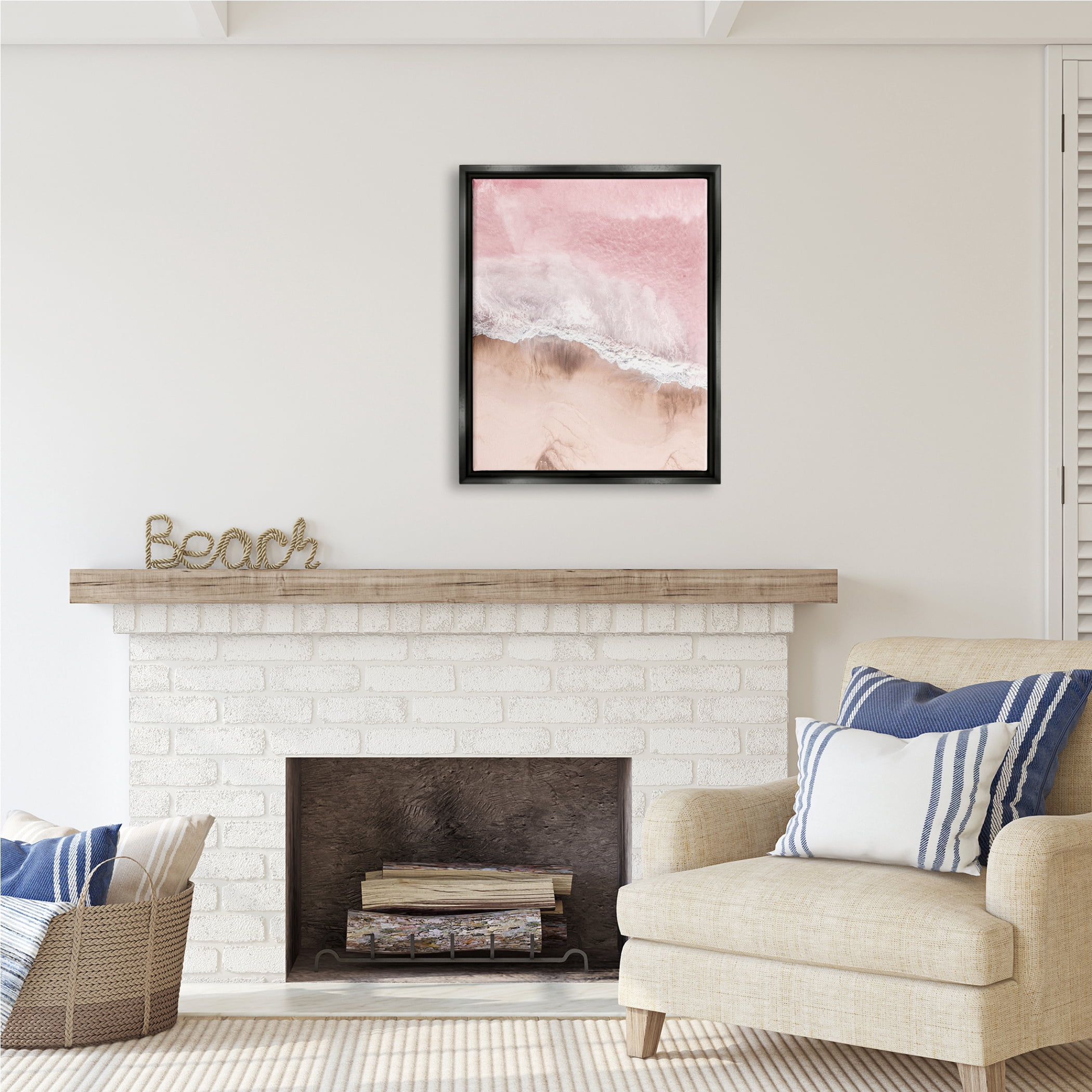 Stupell Industries Pink Sea Beach Shore Nature Photography Black Floater Framed Art Print Wall Art, 25 x 31