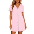 thumbnail image 4 of Avirosel Women's Button Down Sleepshirt Short Sleeve Nightgown V Neck Nightshirt Pajamas Soft Casual Nightdress for Loungewear, 4 of 7