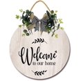 thumbnail image 1 of Eveokoki 11" Welcome Sign for Front Door for Farmhouse Porch Decorations, Rustic Welcome Wreaths Sign with Stapled Greenery, Round Wooden Hanging Sign Housewarming Gift for Home, 1 of 5