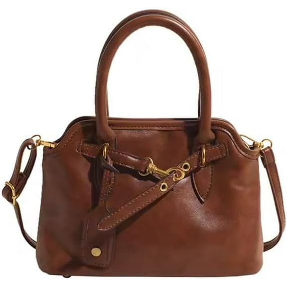 Kwuty Women’s Vintage Style Vegan Leather Crossbody Bag – Multi-Compartment Tote with Adjustable Strap & Belt Detail