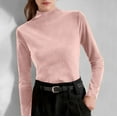 thumbnail image 4 of Mock Neck Sweaters for Women Soft Velvet Knitted Base Pullover Tops Long Sleeve Solid Color Casual Blouses (L, Pink), 4 of 7