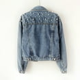 thumbnail image 4 of Breezora Women's Distressed Denim Jacket with Beaded Details Short Casual Top for Everyday Wear XXXXL Size Blue, 4 of 8