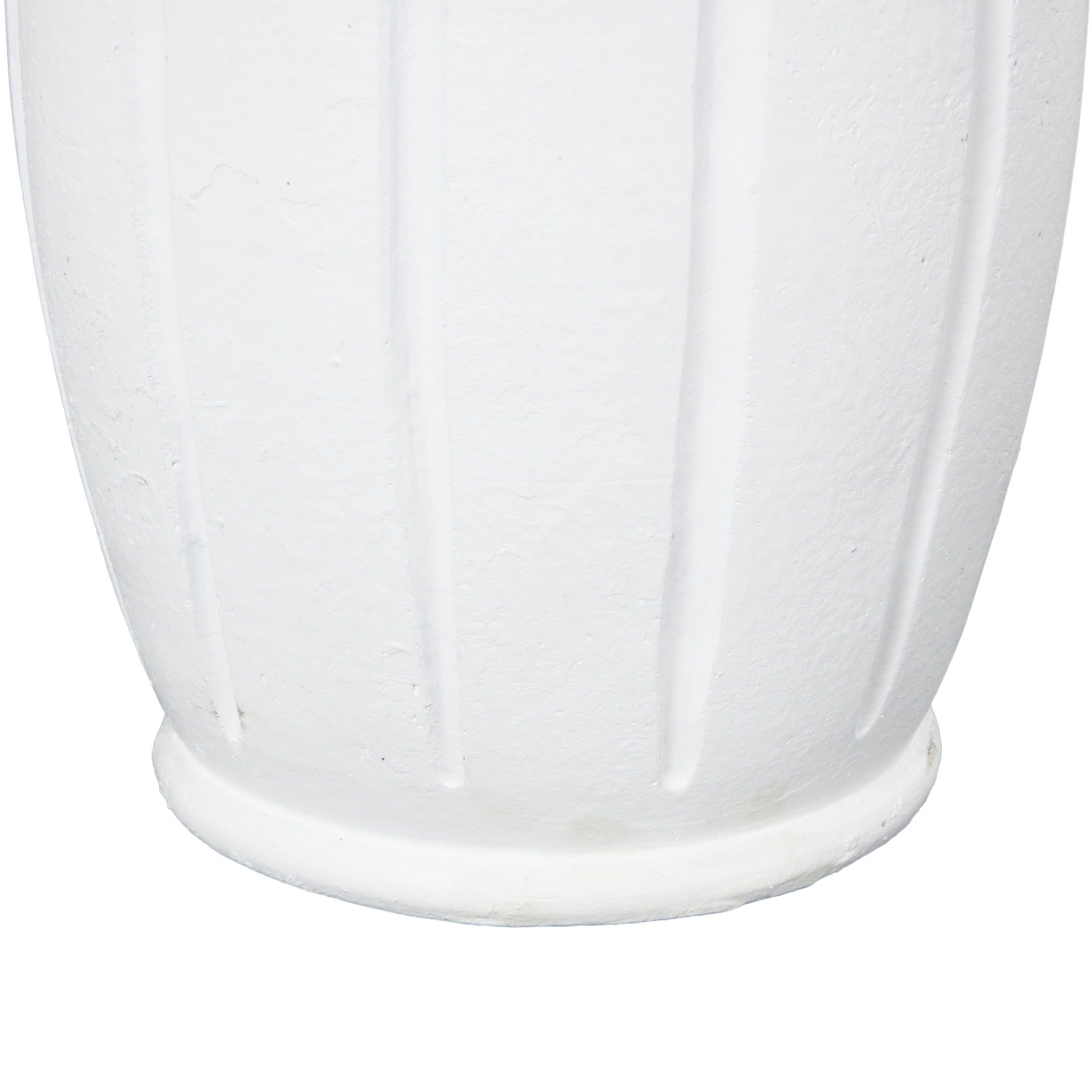 DecMode 20" White Magnesium Oxide Vase with Light Brown Beads and Carved Grooves