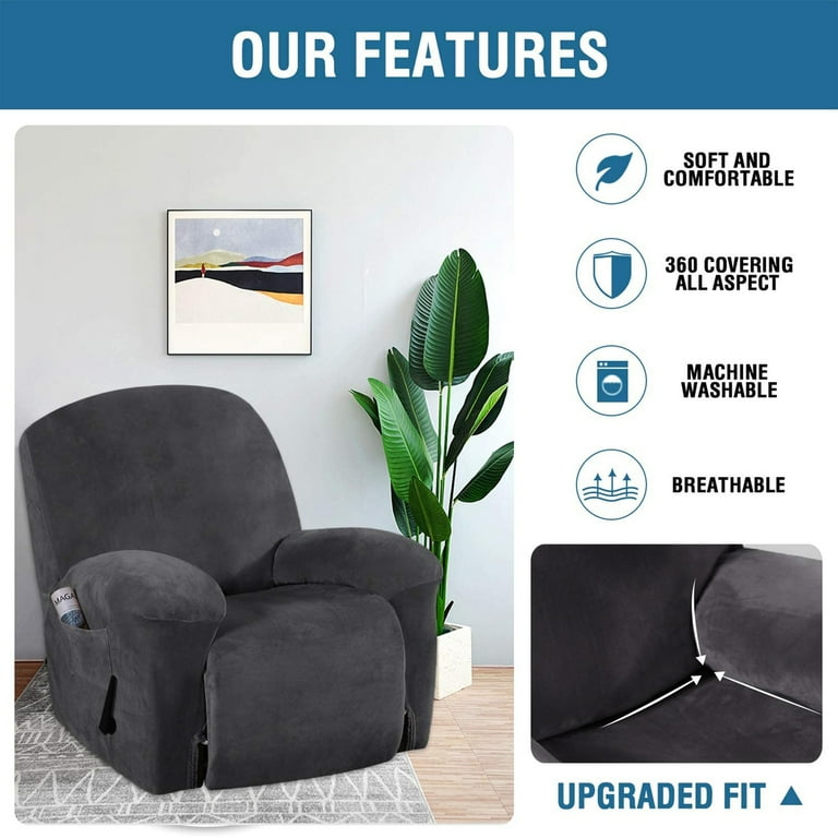 Stretch Recliner Covers Recliner Chair Covers for Leather and Cloth Living Room Recliner Chair Slipcovers with Side Pocket Extremely Thick Soft