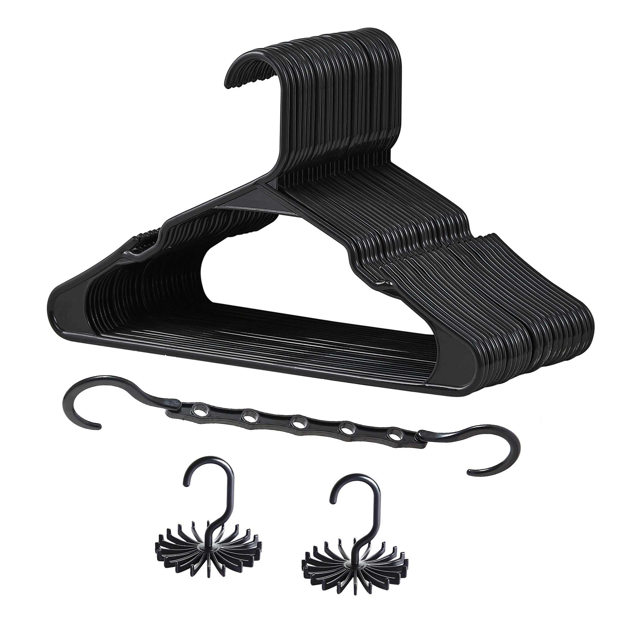 VECELO 25 Pack Plastic Hanger, Space Saving, Sturdy Heavy Duty Clothing Notched Hangers, Black