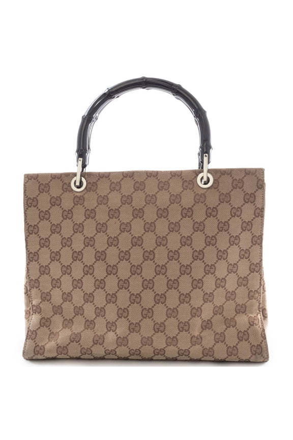 Pre-Owned Gucci Bamboo 002 1016 Canvas Bag in Beige and Black for Women (Good)