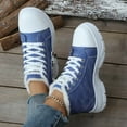 thumbnail image 3 of Denim Platform Mid Calf Winter Combat Boots for Women Casual Fleece Lined Fashion Sneakers Snow Ankle Booties Dark Blue Size 7, 3 of 8
