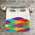 thumbnail image 3 of Ambesonne Fish Quilted Bedspread Set 3 Pcs, Colorful Shoal Art, Queen Size, Multicolor, 3 of 3