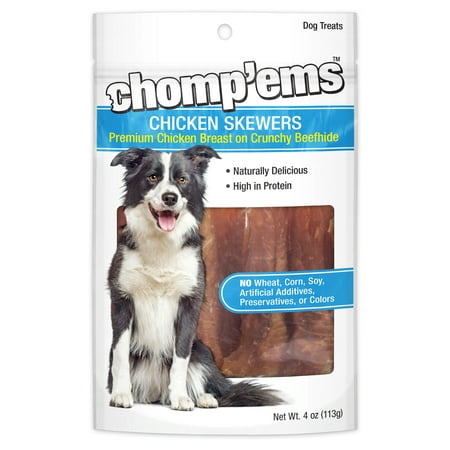 UPC: 0076158070110 | Chomp ems Chicken Skewers 4 oz – All Natural Rawhide Wrapped with Premium Chicken Breast – Healthy Protein Rich Treats for Dogs – Dog Chews