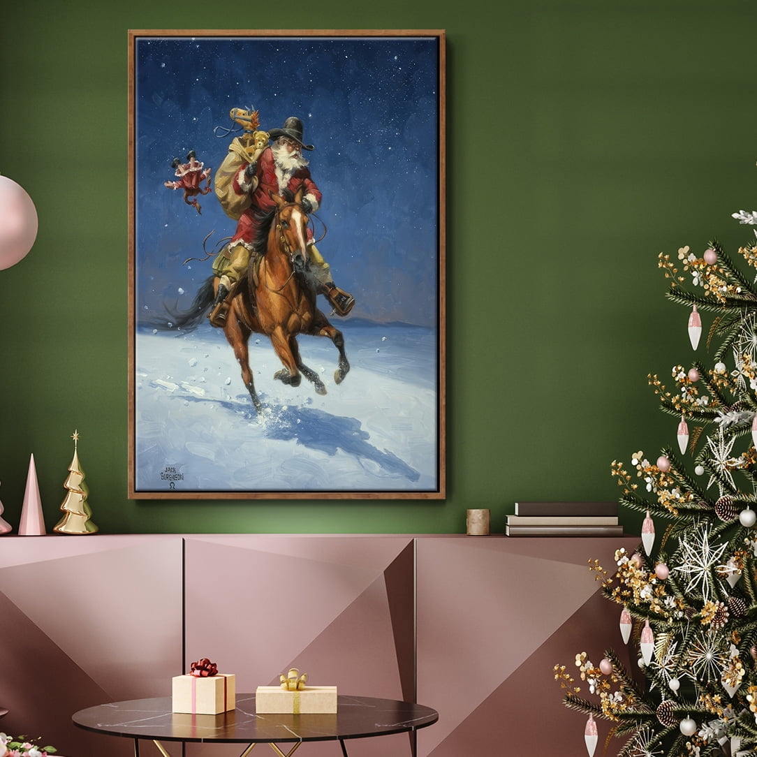 Midnight Rider - Framed Gallery Wrapped Holiday Canvas - 25 x 37 - Rosewood Frame