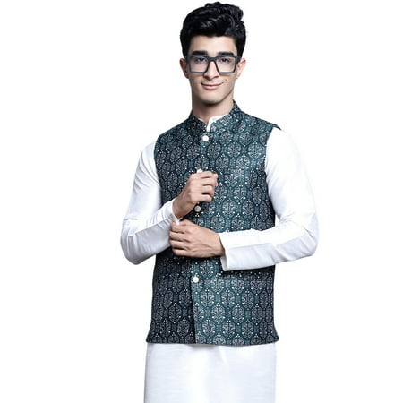 Maple Clothing Sleeveless Nehru Jacket Men's Traditional India Modi Waistcoat Vest Guest Outfit (Olive, S)