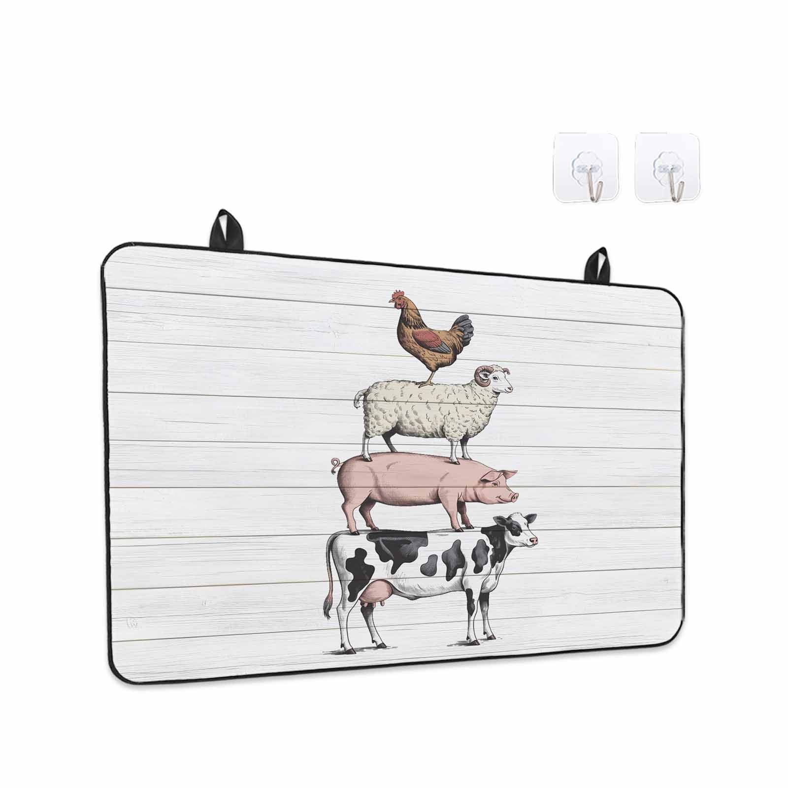 Farmhouse Wooden Grain Stove Top Cover for Electric Stove, Heat-proof & Non Slip Glass Top Stove Cover Protector, Modern Country Cow Pig Chicken Kitchen Flat Cooktop Rubber Mat 36x21 Inches