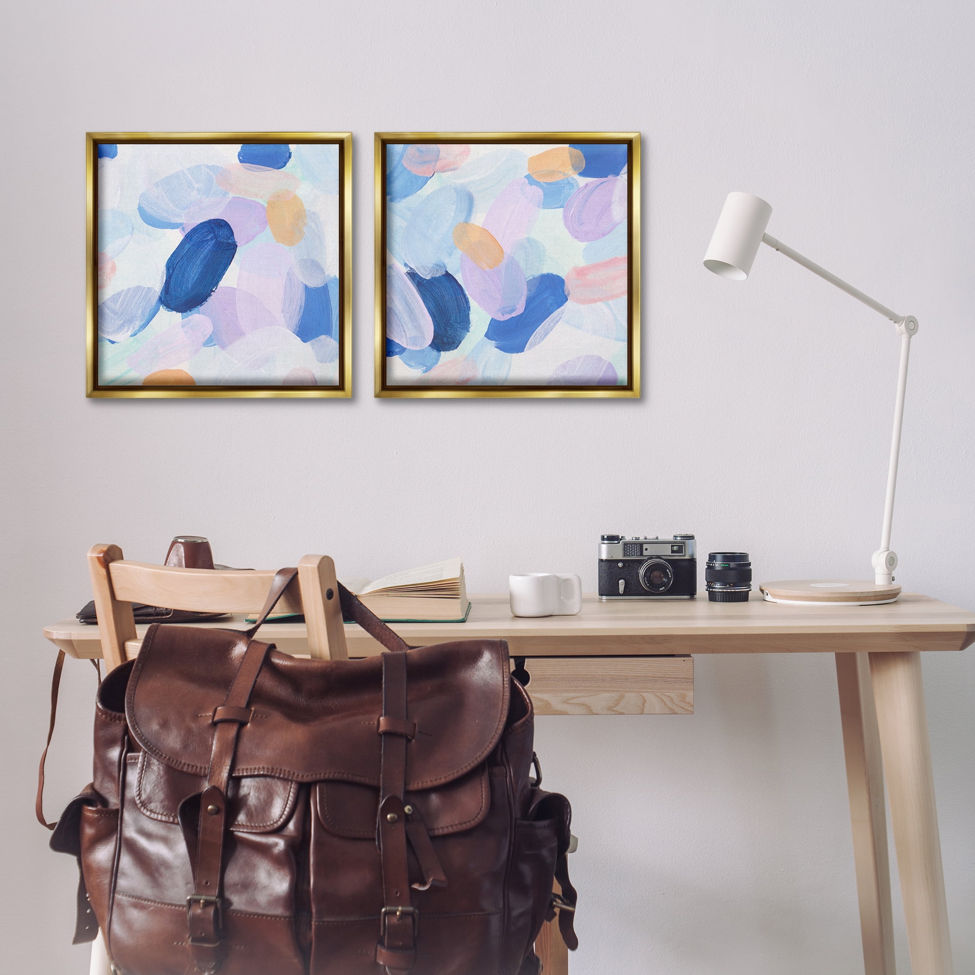 Stupell Industries Oval Lavender Blue Abstract Abstract Painting Gold Floater Framed Canvas Art Print Wall Art, 18 x 18, Set of 2