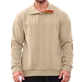 thumbnail image 2 of UQJfacai Mens Cable Knit Pullover Sweater Casual Button Down Stand Collar Long Sleeve Tops Fall Winter Knitted Sweaters with Elbow Patches, 2 of 4