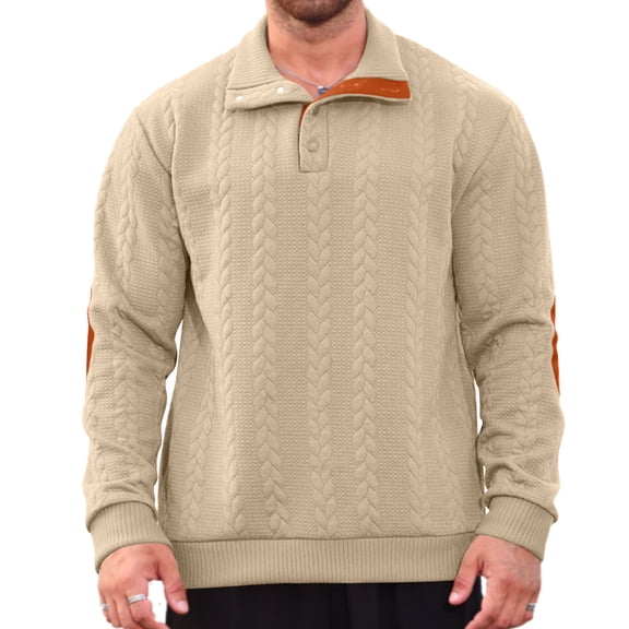 Men's 1/4 Zip Sweatshirts Colorblock Long Sleeve Stand Collar Pullover Tops Fall Winter Casual Fashion Sweaters (XL, Khaki)