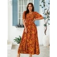 thumbnail image 4 of DARING DIVA Short Flutter Sleeve Smocked Flowy Maxi Dres M Brick Red, 4 of 6