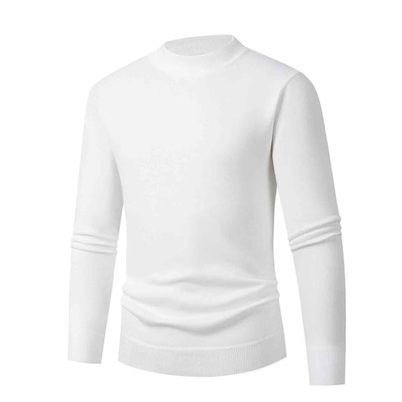 LpwkSSA Men's Casual Fashion Solid Color Sweater High Neck Slim Knit Base Layer Long Sleeve Crew Neck Top/Shirt White S