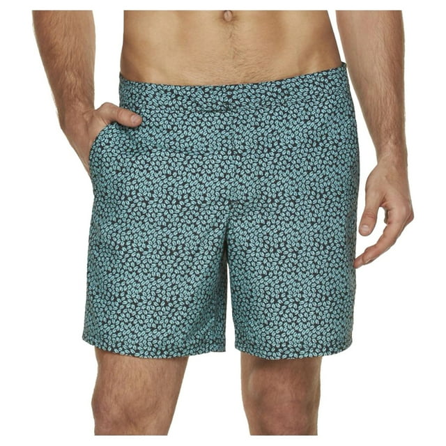 Marc Anthony Mens Slim-Fit Mini Print Swim Bottom Trunks, Green, 42