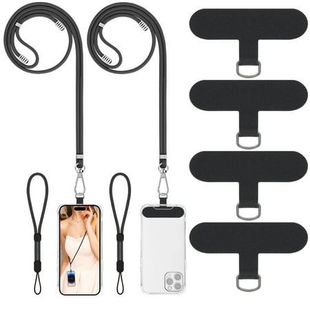 Cell Phone Lanyard, Universal 2× Phone Crossbody Lanyard for Women, 2× Wrist Phone Strap and 4× Upgraded Connectors Compatible with Most Phones (Black Black)