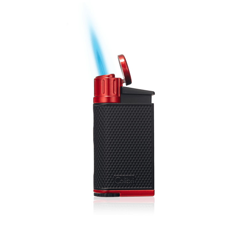 Colibri EVO Angled Single Jet Flame Butane Lighter, Windproof & Refillable, User-Friendly with Pachmayr Grip, Blue Fuel Window and Adjustable Flame - Sleek Design (Red)