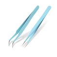 thumbnail image 1 of 2 pinzas para pestañas (azules), pinzas de extensión de pestañas de acero inoxidable, pinzas para pestañas con punta recta y curva, 1 of 5