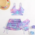 thumbnail image 4 of Conjunto de Pantalones Cortos para Bebés Niños Estilo de Falda de Impresión de Verano Batik Traje de Baño de Tres Piezas Niñas Empalme Desgaste de Playa con Sombrero Niño Pequeño, 4 of 6