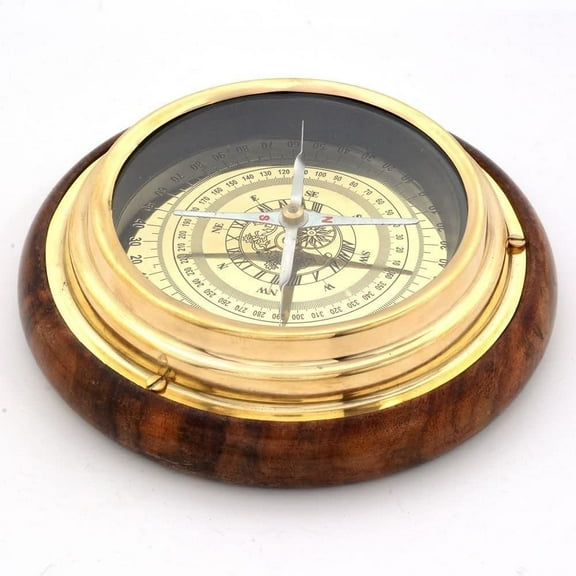 Indian Gift Emporium Wooden and Brass Nautical Compass Handicraft Antique Decorative Gift HCF215