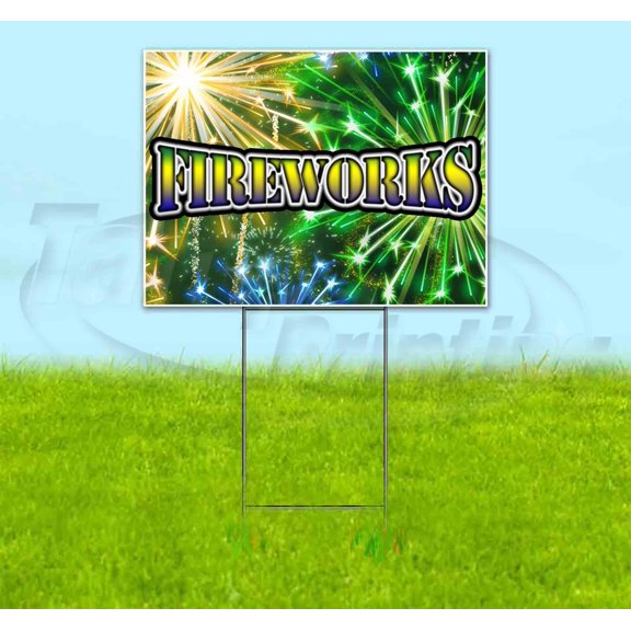 Fireworks V1 (18" x 24") Yard Sign, Includes Metal Step Stake