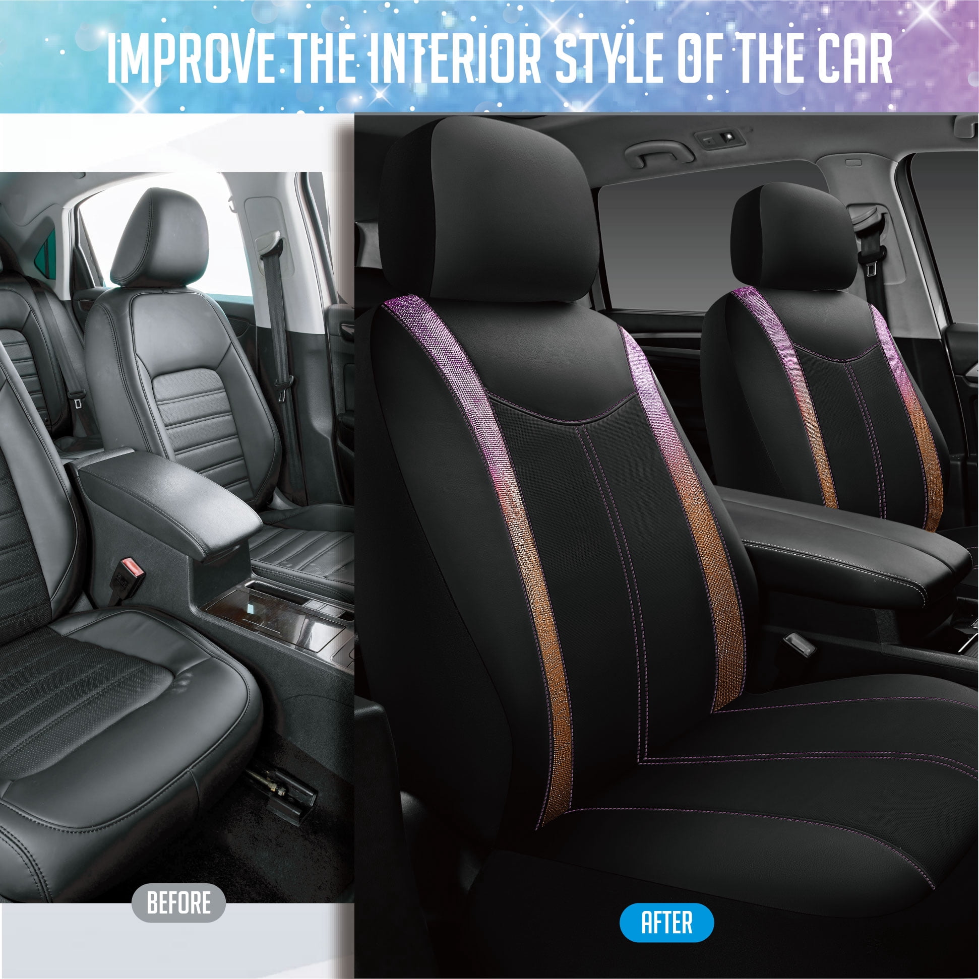 Auto Drive Diamond Leather Car Seat Cover,Luxury Bling Crystal Design,Universal Fit for Cars,SUVs Pink Orange