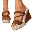 thumbnail image 7 of ZQUUVOU Women's Wedge Sandals Heeled Chunky Sole Open Toe Suede Slip on Casual Summer Comfy Cork Sandals Footwear Brown, 7 of 7