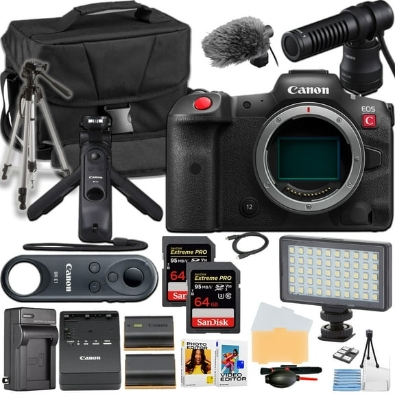 Canon EOS R5 C Mirrorless Cinema Camera Body ONLY   Canon Handgrip and Microphone   Camera Case   More (21pc Bundle)