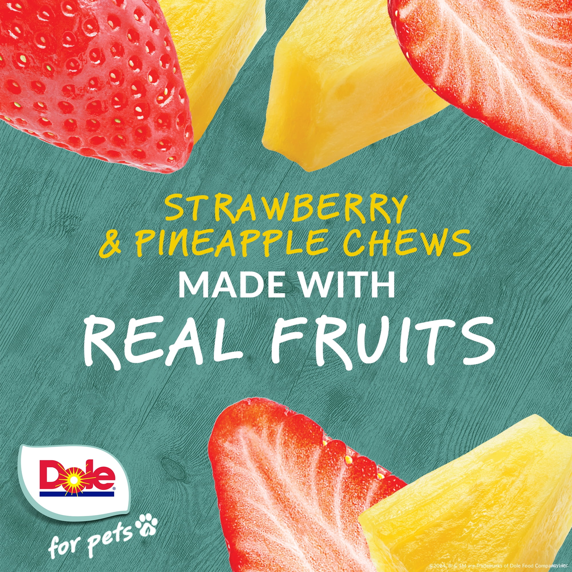 (2 pack) Dole Dog Chew Treats, Strawberry & Pineapple Flavors, No Wheat, Corn or Soy, 7oz
