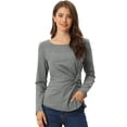 thumbnail image 1 of Blusa básica de manga larga con cuello redondo y frente giratorio para mujer Gris Oscuro M, 1 of 6