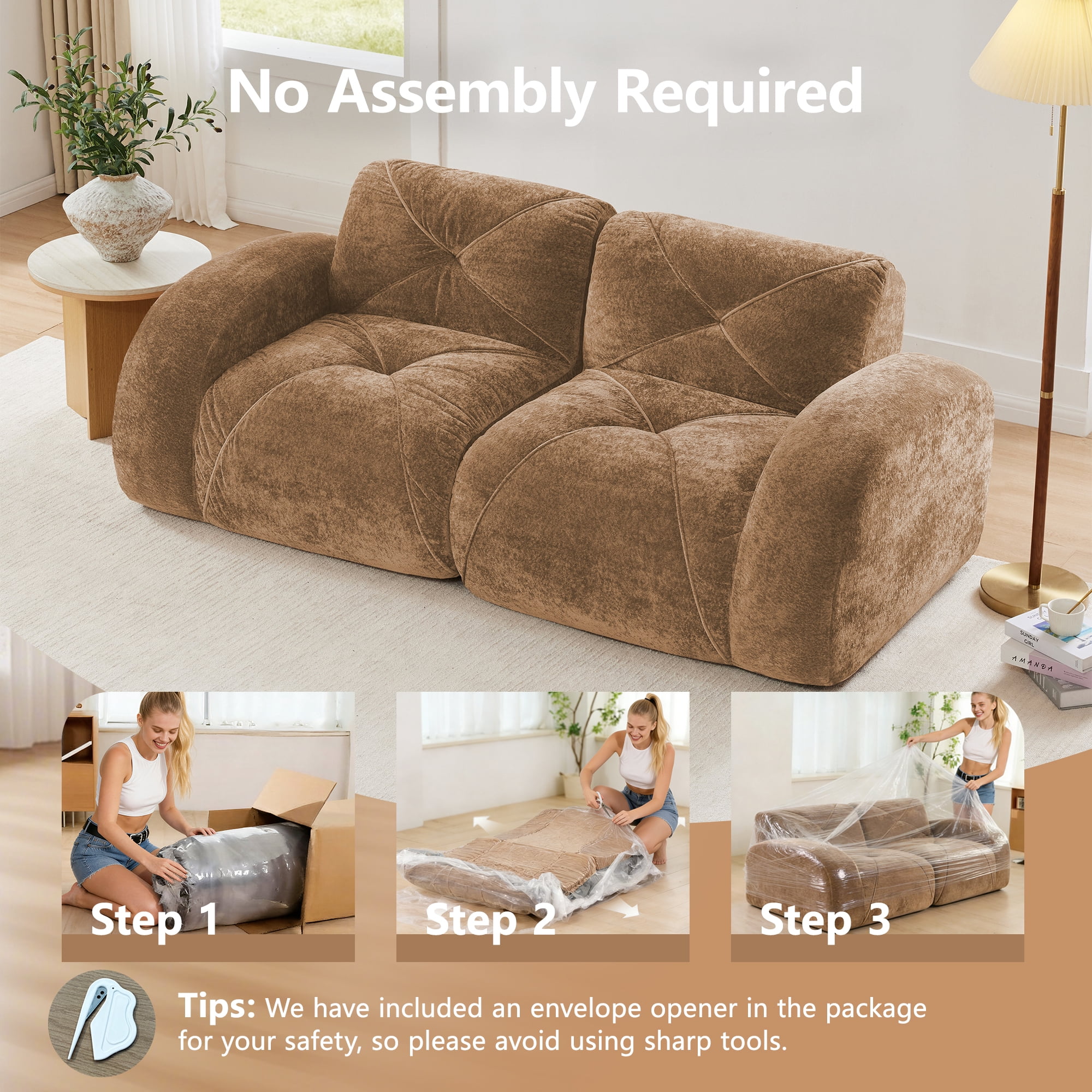 AISWORD 3-Piece Sofa Set (Two 2-Seater & One 3-Seater), 7-Seat Total Ultra-Soft Boneless Cloud Couches with 32D High-Density Foam & Anti-Slip Bottom, No Assembly Required