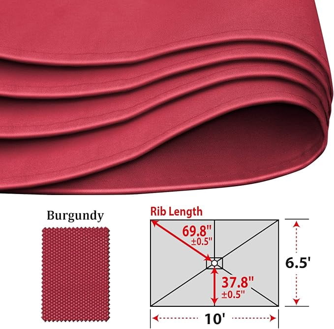 SOLAXO 6-Rib 10'x6.5' Patio Umbrella Replacement Canopy for Outdoor