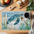 thumbnail image 2 of Coastal Turtle Placemats Set of 12, Nautical Ocean Shells Seaweeds Starfish Placemats for Dining Table, Place Mats for Kitchen Tabletop, Waterproof Wipeable Dining Table Mats Set, 2 of 9