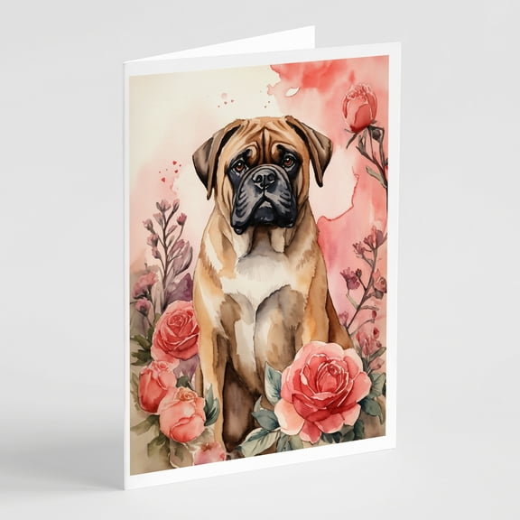 Bullmastiff Valentine Roses Greeting Cards Pack of 8 7 in x 5 in