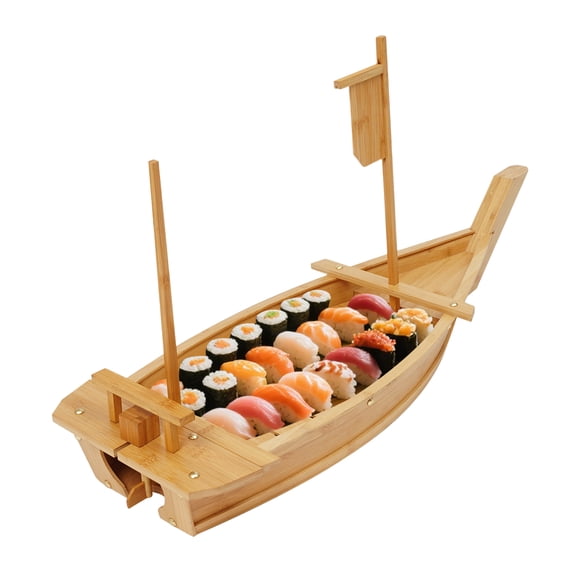 Vintoro Elegant Sushi Serving Tray, Large Size Boat-shaped Serving Tray, Bamboo Sushi Boat Serving Tray