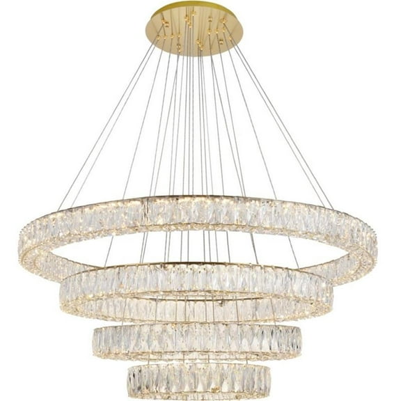 Maklaine 4 Tier 42" Round Royal Cut LED Chandelier in Gold Finish