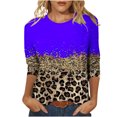 thumbnail image 1 of Pompotops T-shirt Mode Femme Imprimé Léopard Ample Manches 3/4 Col Rond Haut Décontracté Liquidation, 1 of 5
