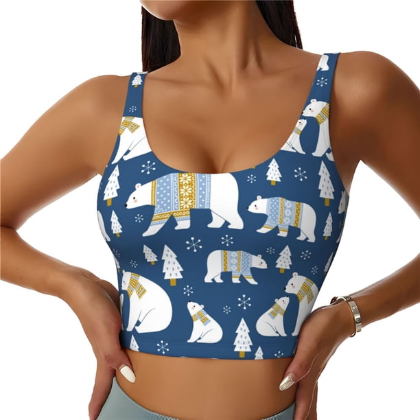 Fotbe cute winter bear Sujetador Deportivo Largo sin Aros para Mujer con Almohadillas y Soporte Medio, Transpirable y Absorbente, Camiseta Tipo Chaleco o Tank Top-X-Large